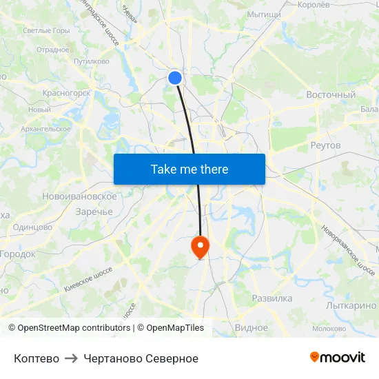Коптево to Чертаново Северное map