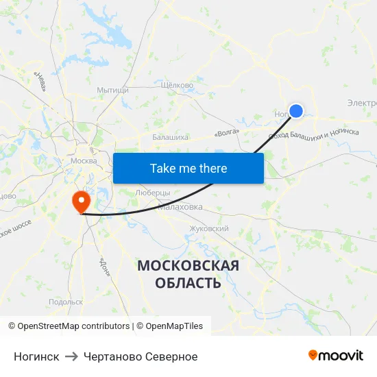 Ногинск to Чертаново Северное map
