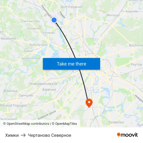 Химки to Чертаново Северное map