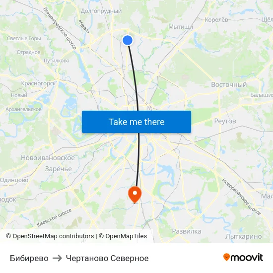 Бибирево to Чертаново Северное map