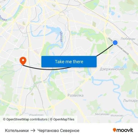Котельники to Чертаново Северное map
