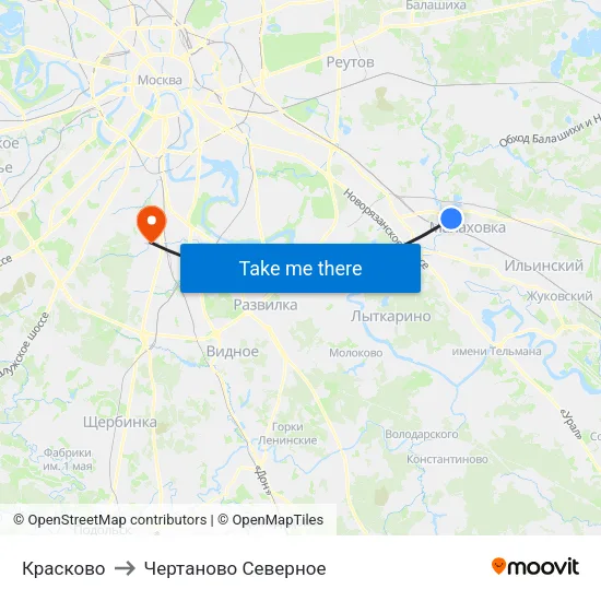 Красково to Чертаново Северное map
