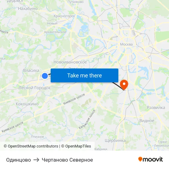 Одинцово to Чертаново Северное map
