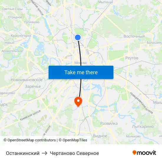 Останкинский to Чертаново Северное map