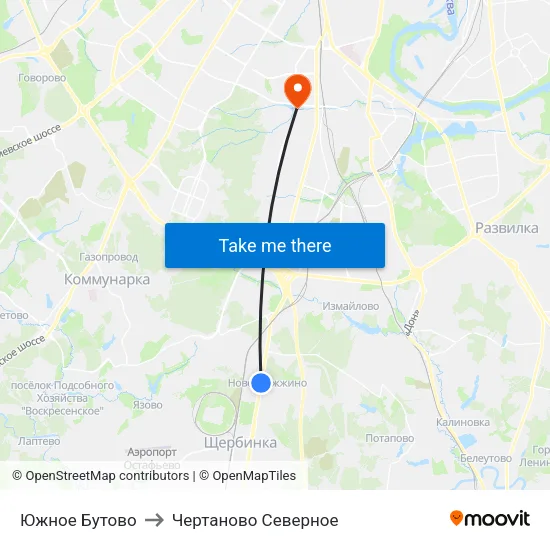 Южное Бутово to Чертаново Северное map