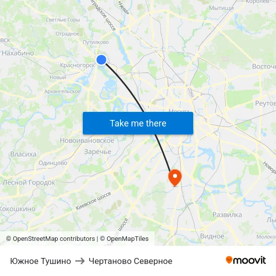 Южное Тушино to Чертаново Северное map