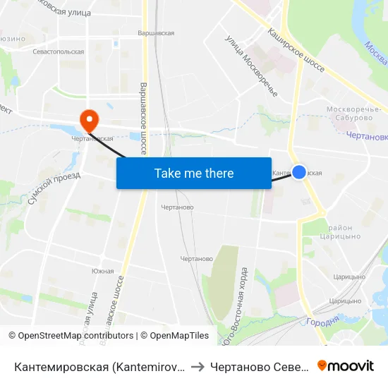 Кантемировская (Kantemirovskaya) to Чертаново Северное map