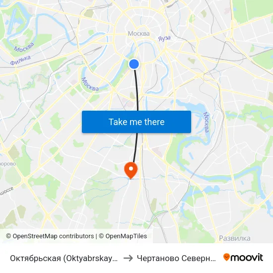 Октябрьская (Oktyabrskaya) to Чертаново Северное map
