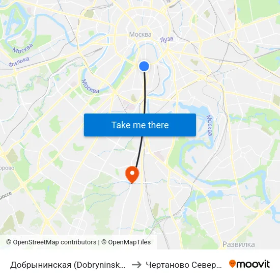 Добрынинская (Dobryninskaya) to Чертаново Северное map