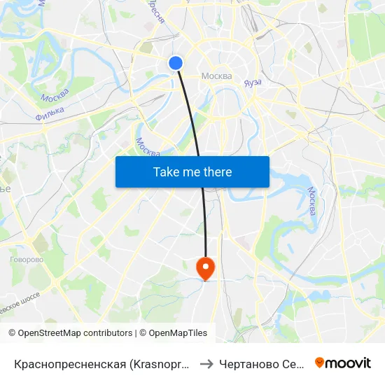 Краснопресненская (Krasnopresnenskaya) to Чертаново Северное map