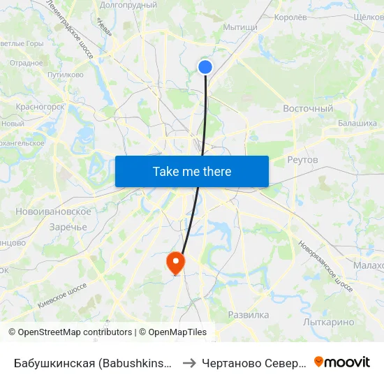 Бабушкинская (Babushkinskaya) to Чертаново Северное map