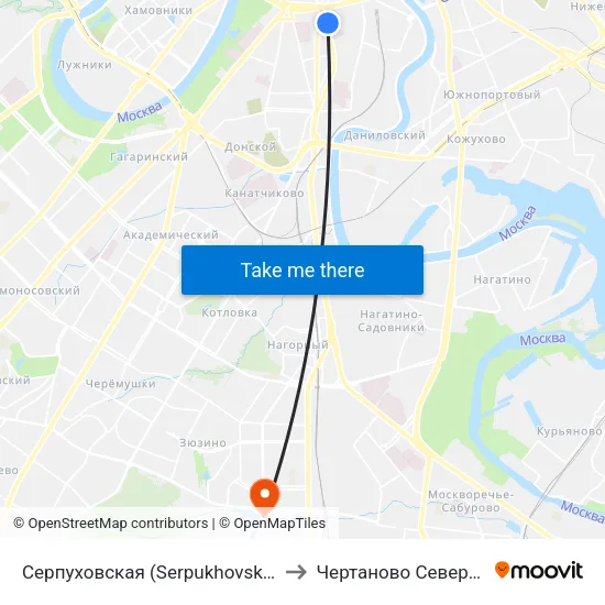Серпуховская (Serpukhovskaya) to Чертаново Северное map