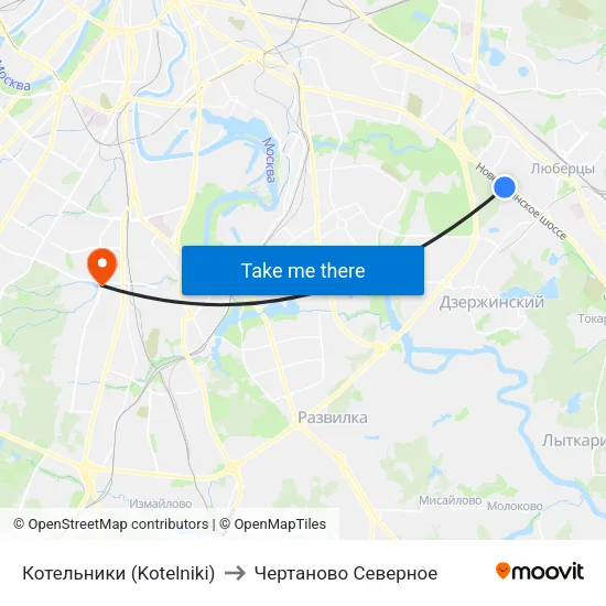 Котельники (Kotelniki) to Чертаново Северное map