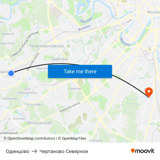 Одинцово to Чертаново Северное map