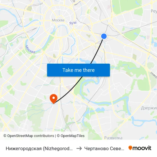 Нижегородская (Nizhegorodskaya) to Чертаново Северное map