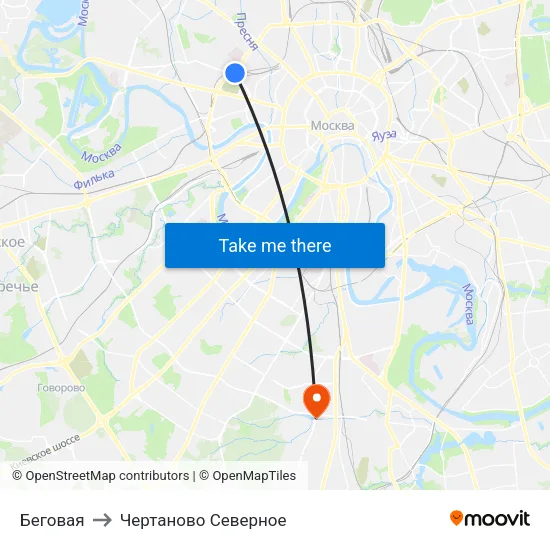 Беговая to Чертаново Северное map
