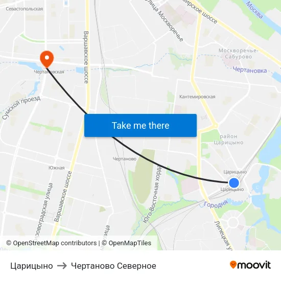 Царицыно to Чертаново Северное map