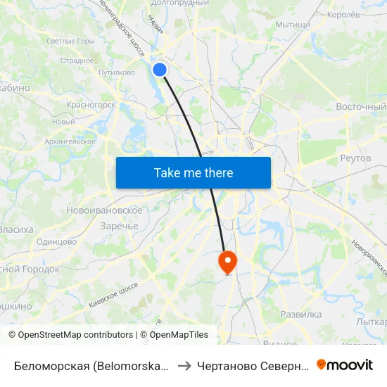 Беломорская (Belomorskaya) to Чертаново Северное map