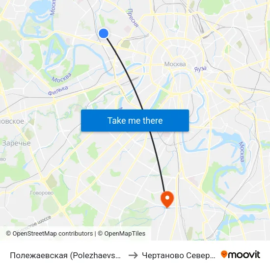 Полежаевская (Polezhaevskaya) to Чертаново Северное map