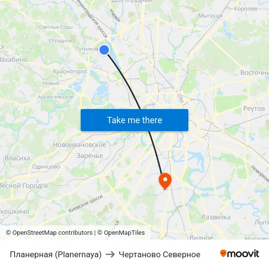 Планерная (Planernaya) to Чертаново Северное map