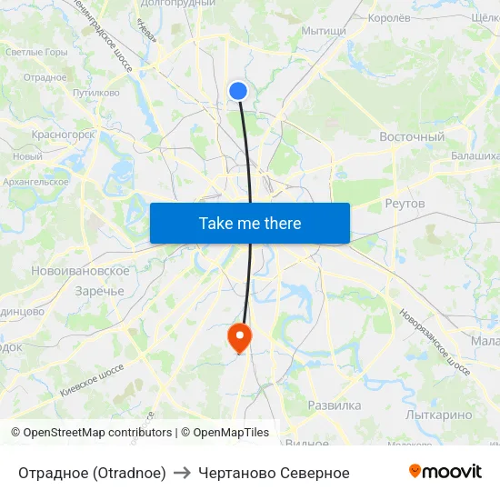 Отрадное (Otradnoe) to Чертаново Северное map