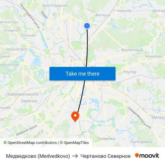 Медведково (Medvedkovo) to Чертаново Северное map