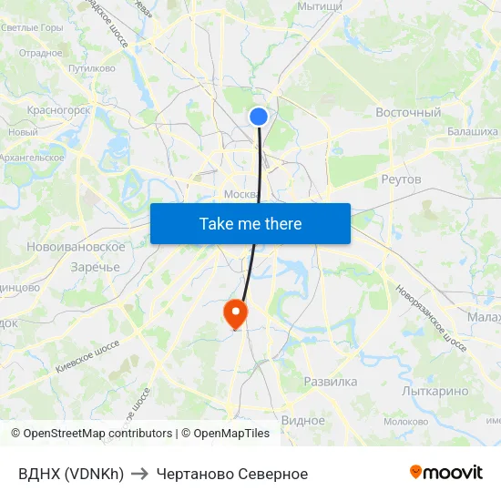 ВДНХ (VDNKh) to Чертаново Северное map