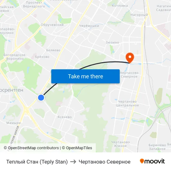 Теплый Стан (Teply Stan) to Чертаново Северное map