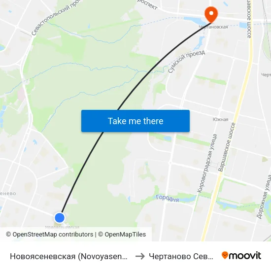 Новоясеневская (Novoyasenevskaya) to Чертаново Северное map