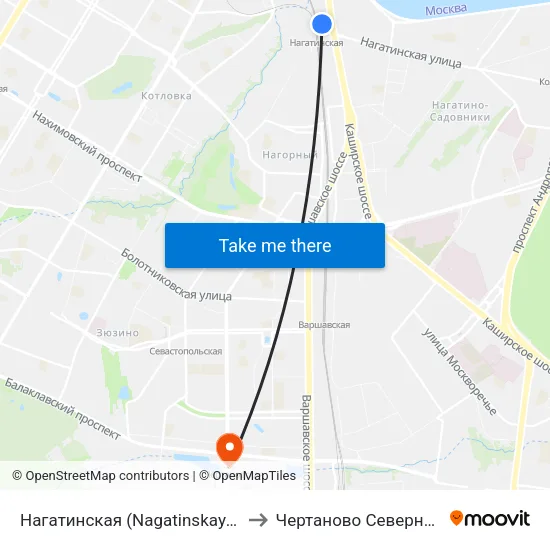Нагатинская (Nagatinskaya) to Чертаново Северное map