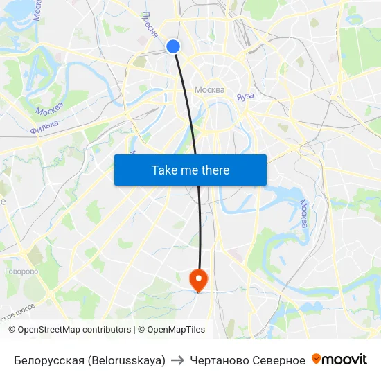 Белорусская (Belorusskaya) to Чертаново Северное map