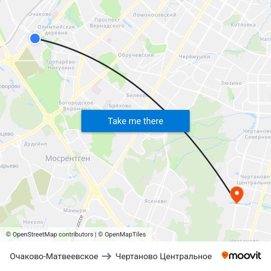 Очаково-Матвеевское to Чертаново Центральное map