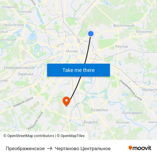 Преображенское to Чертаново Центральное map