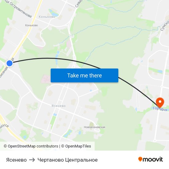 Ясенево to Чертаново Центральное map
