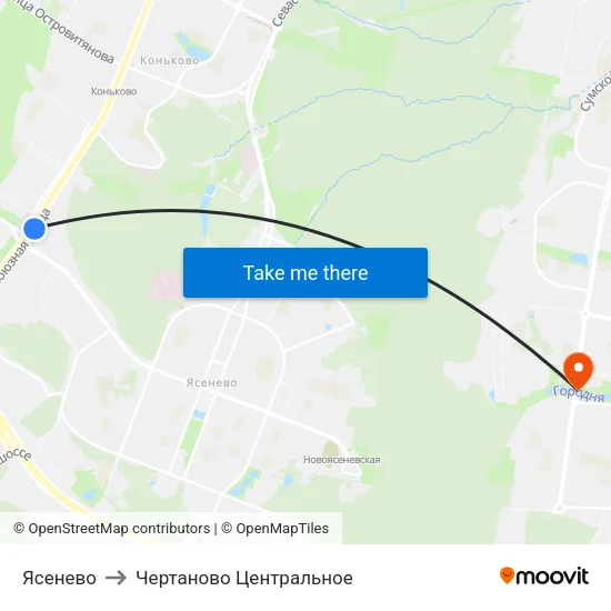 Ясенево to Чертаново Центральное map