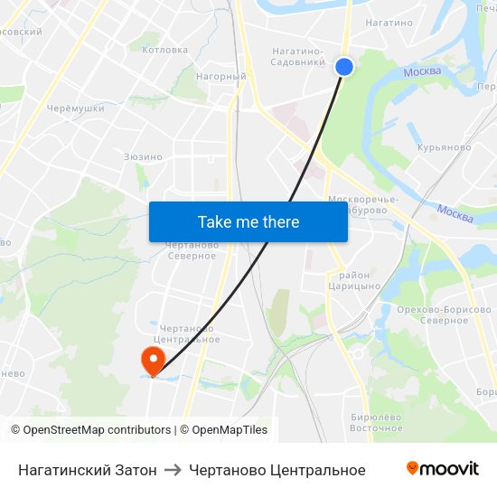 Нагатинский Затон to Чертаново Центральное map