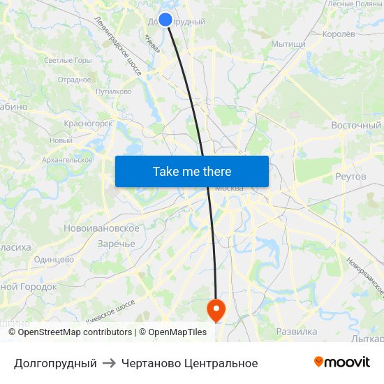 Долгопрудный to Чертаново Центральное map