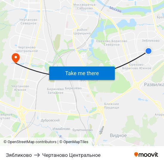Зябликово to Чертаново Центральное map