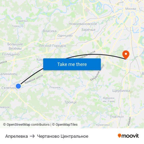 Апрелевка to Чертаново Центральное map
