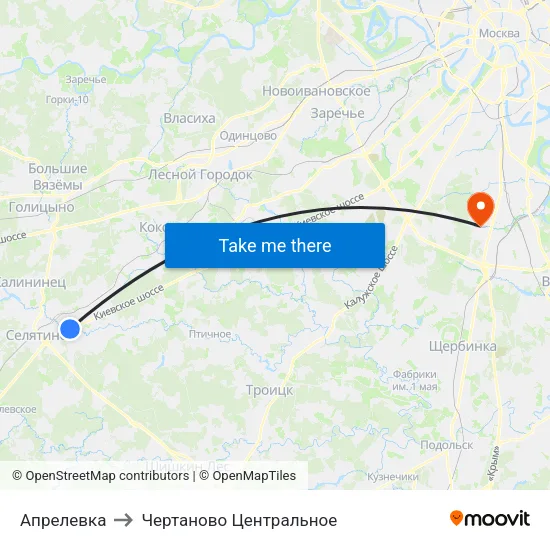Апрелевка to Чертаново Центральное map