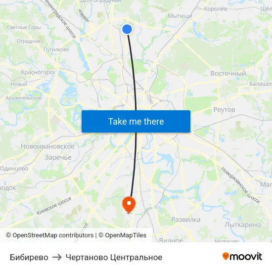 Бибирево to Чертаново Центральное map