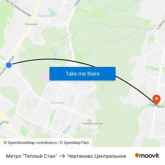Метро "Теплый Стан" to Чертаново Центральное map