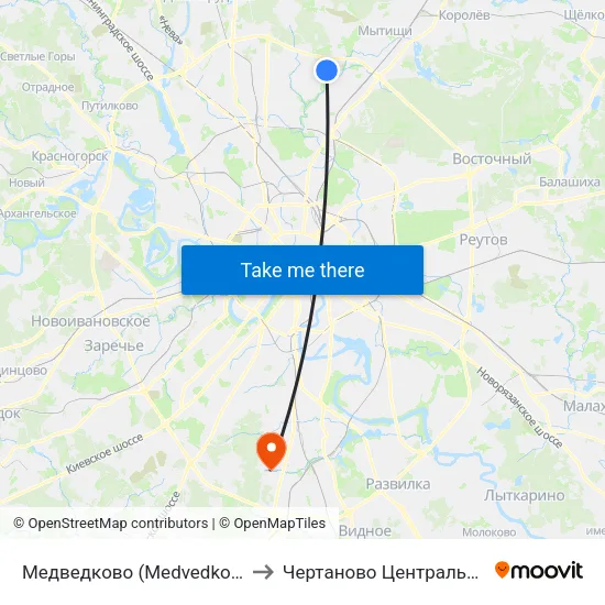 Медведково (Medvedkovo) to Чертаново Центральное map