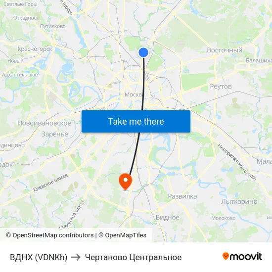 ВДНХ (VDNKh) to Чертаново Центральное map