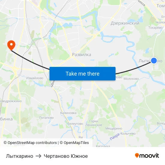 Лыткарино to Чертаново Южное map
