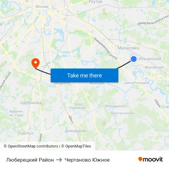Люберецкий Район to Чертаново Южное map