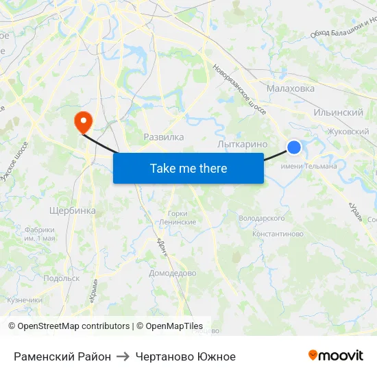 Раменский Район to Чертаново Южное map