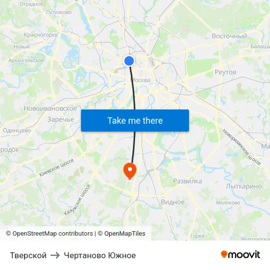 Тверской to Чертаново Южное map