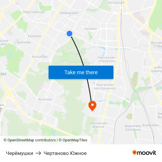 Черёмушки to Чертаново Южное map