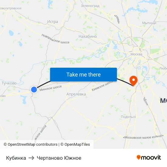 Кубинка to Чертаново Южное map
